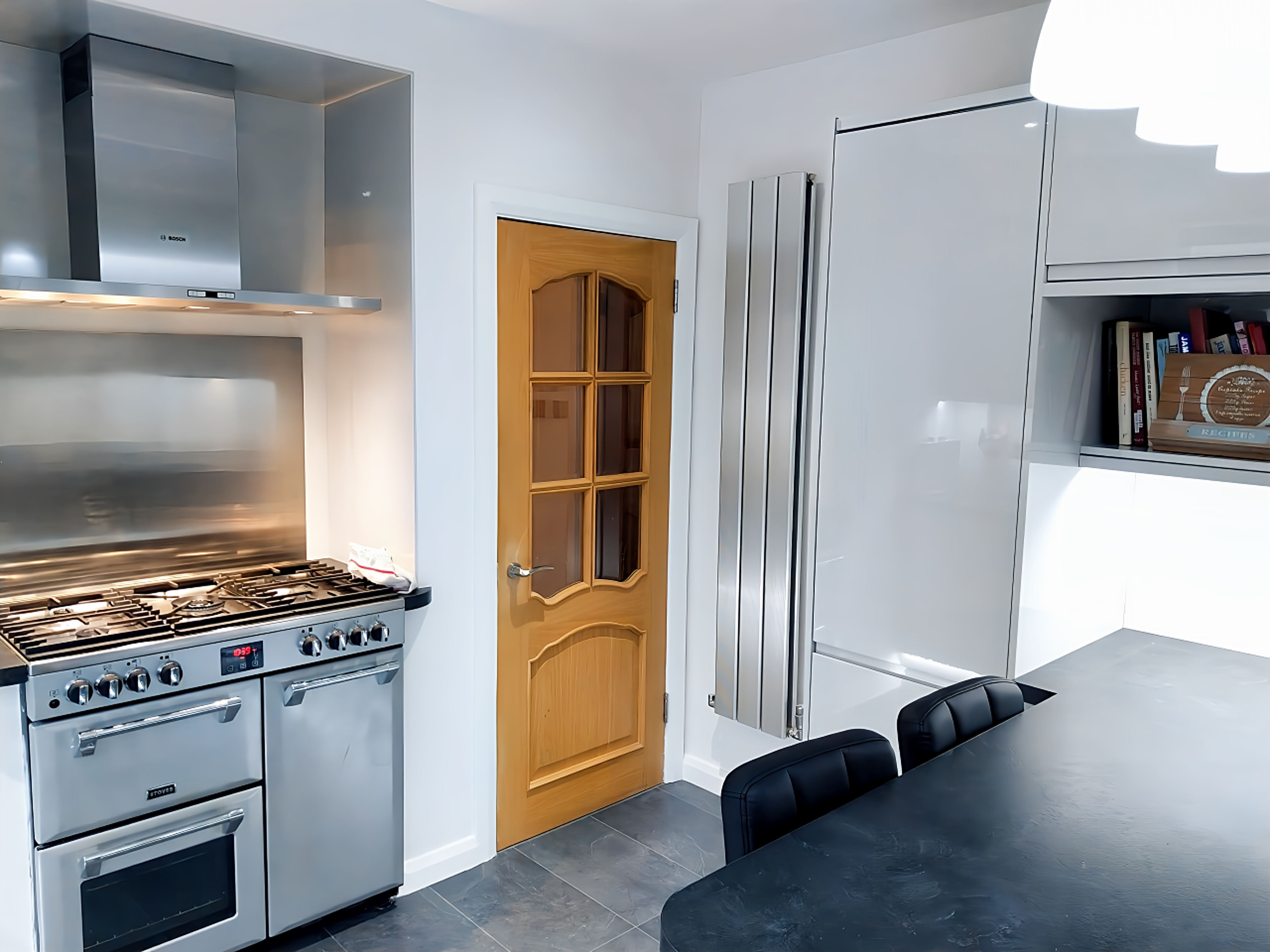 Modern dove grey shaker kitchen renovation installation in Glasgow