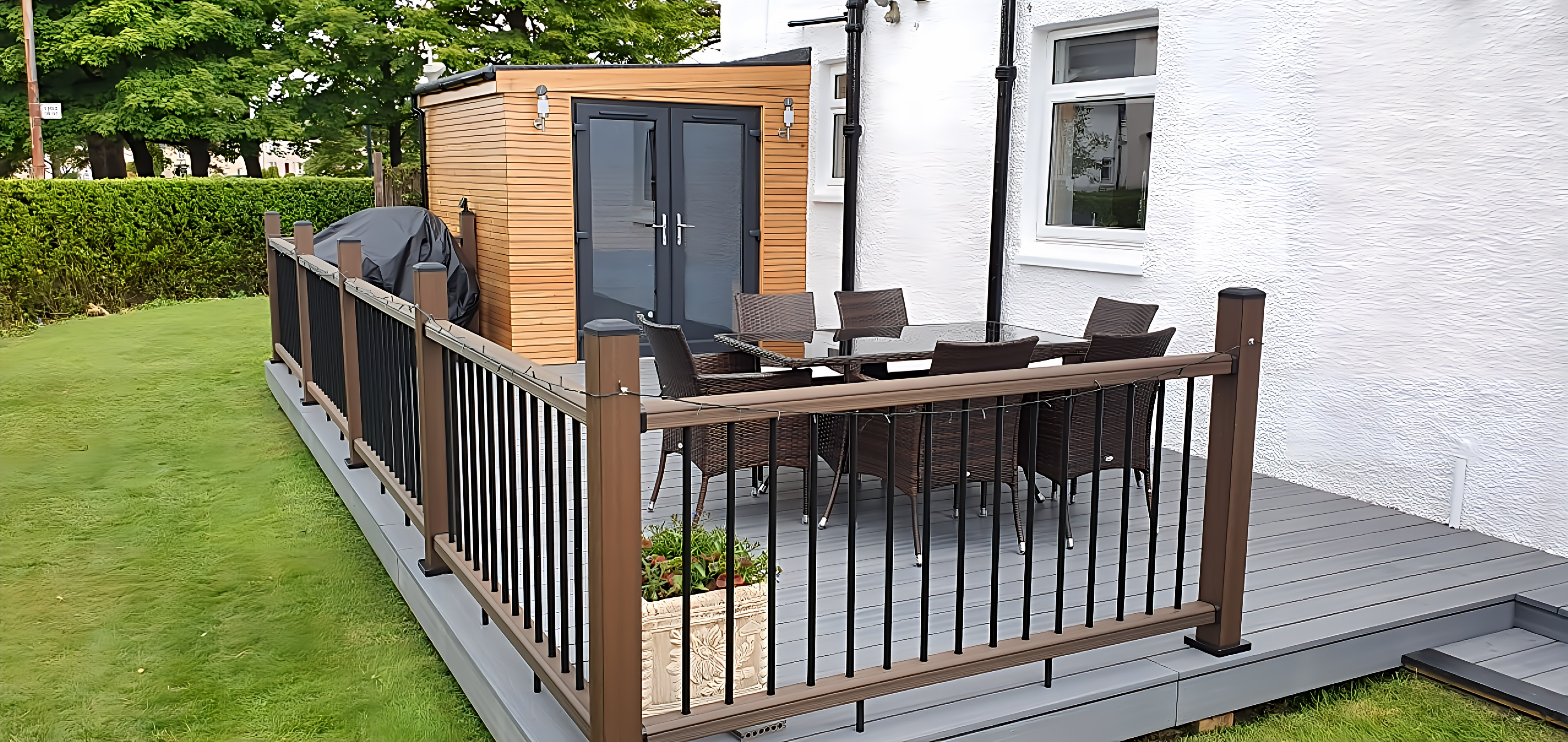 Urban grey contemporary composite decking layout