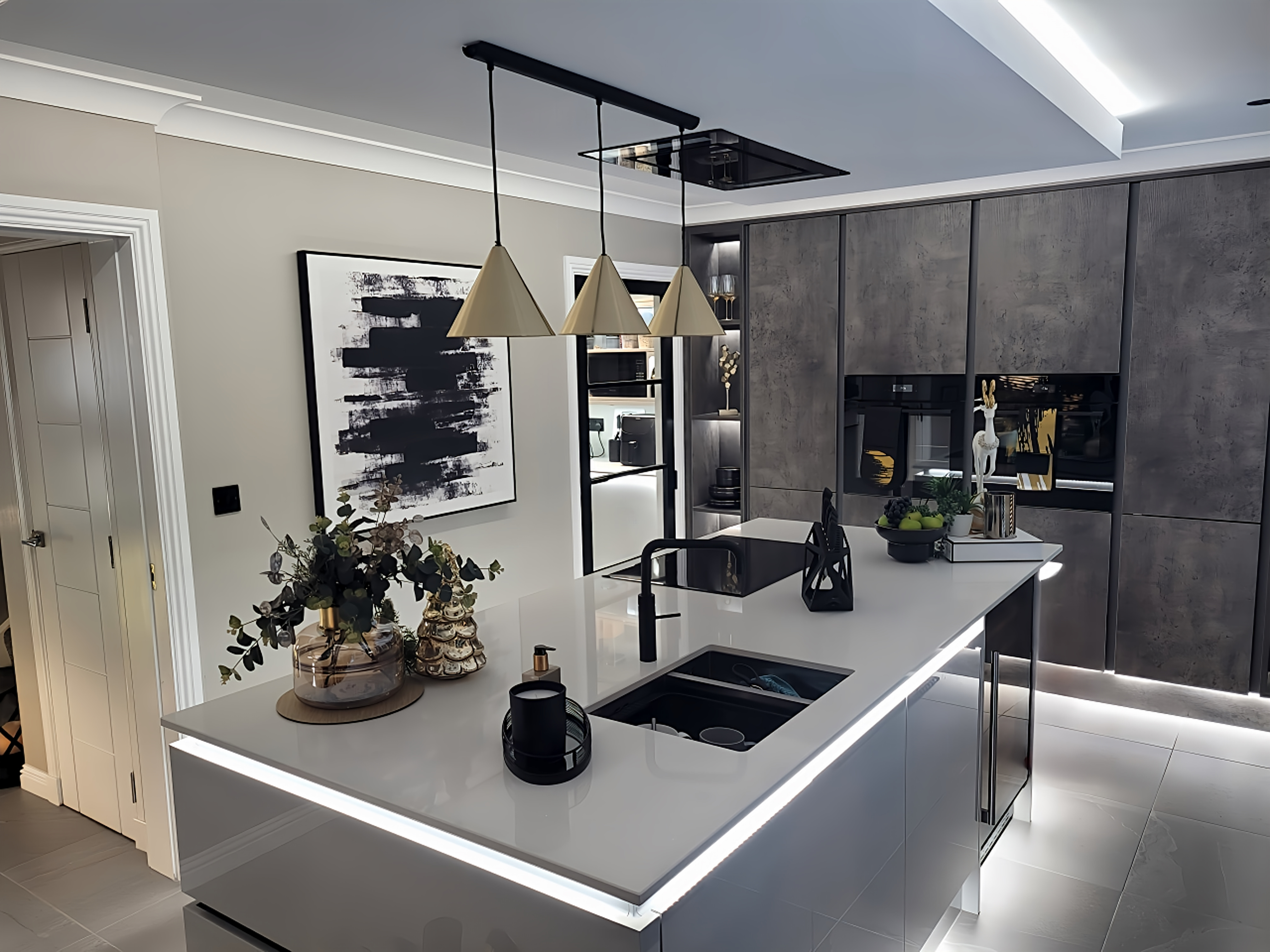Seamless island unit integration complete with premium cooktop routing
