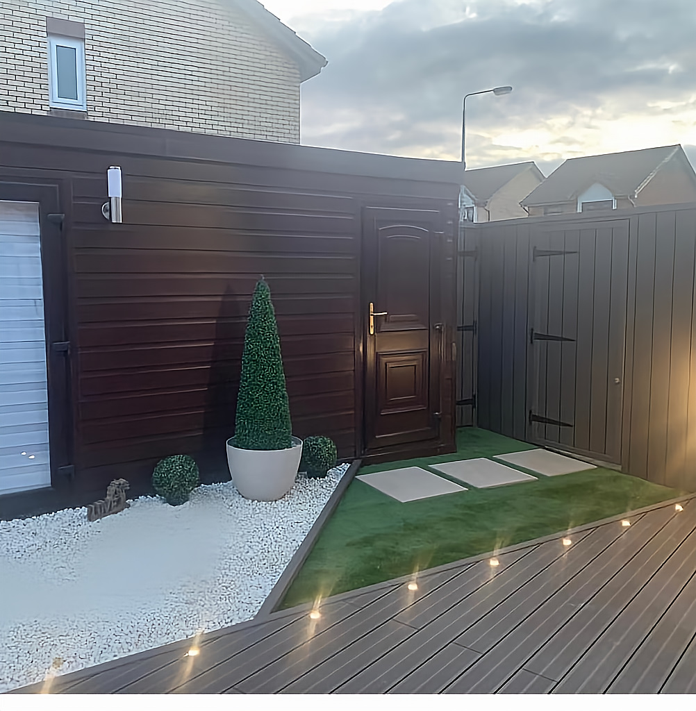 Garden cabin with LED decking lighting in Glasgow